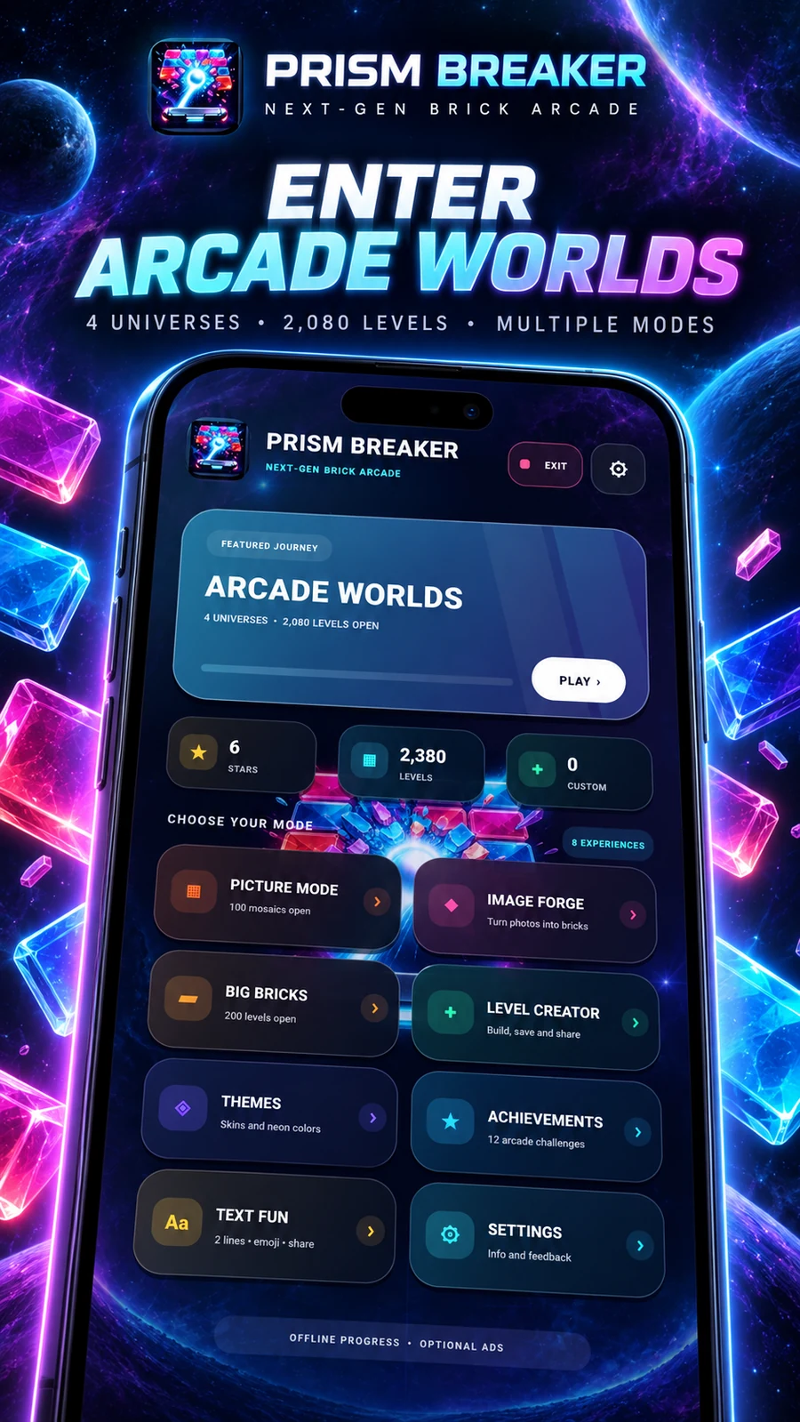 Prism Breaker Arcade Worlds screen