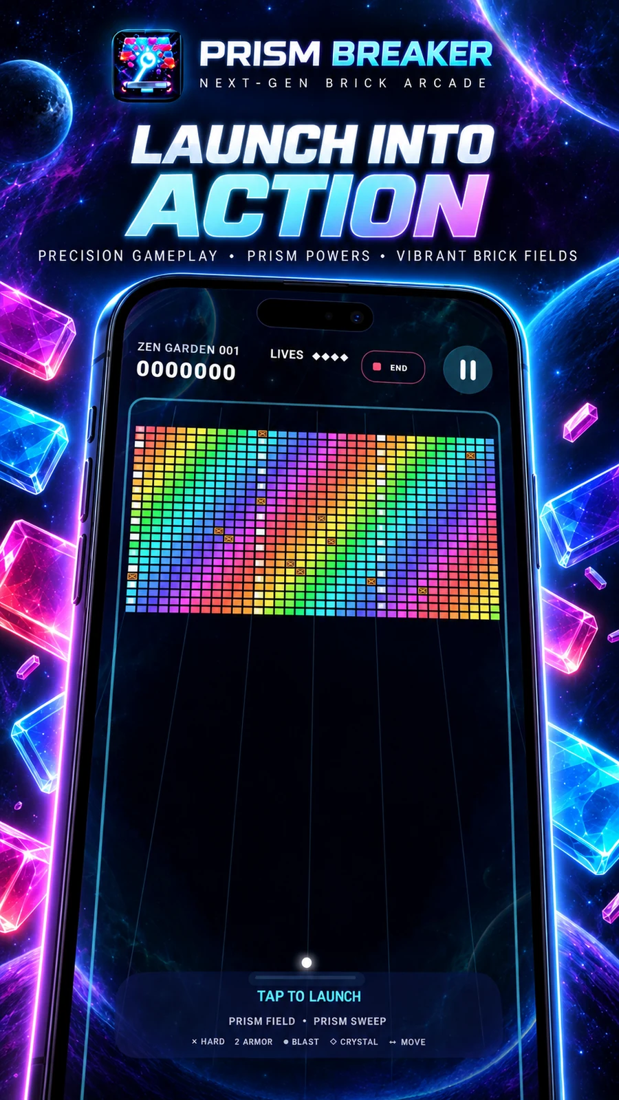 Prism Breaker neon brick arcade action