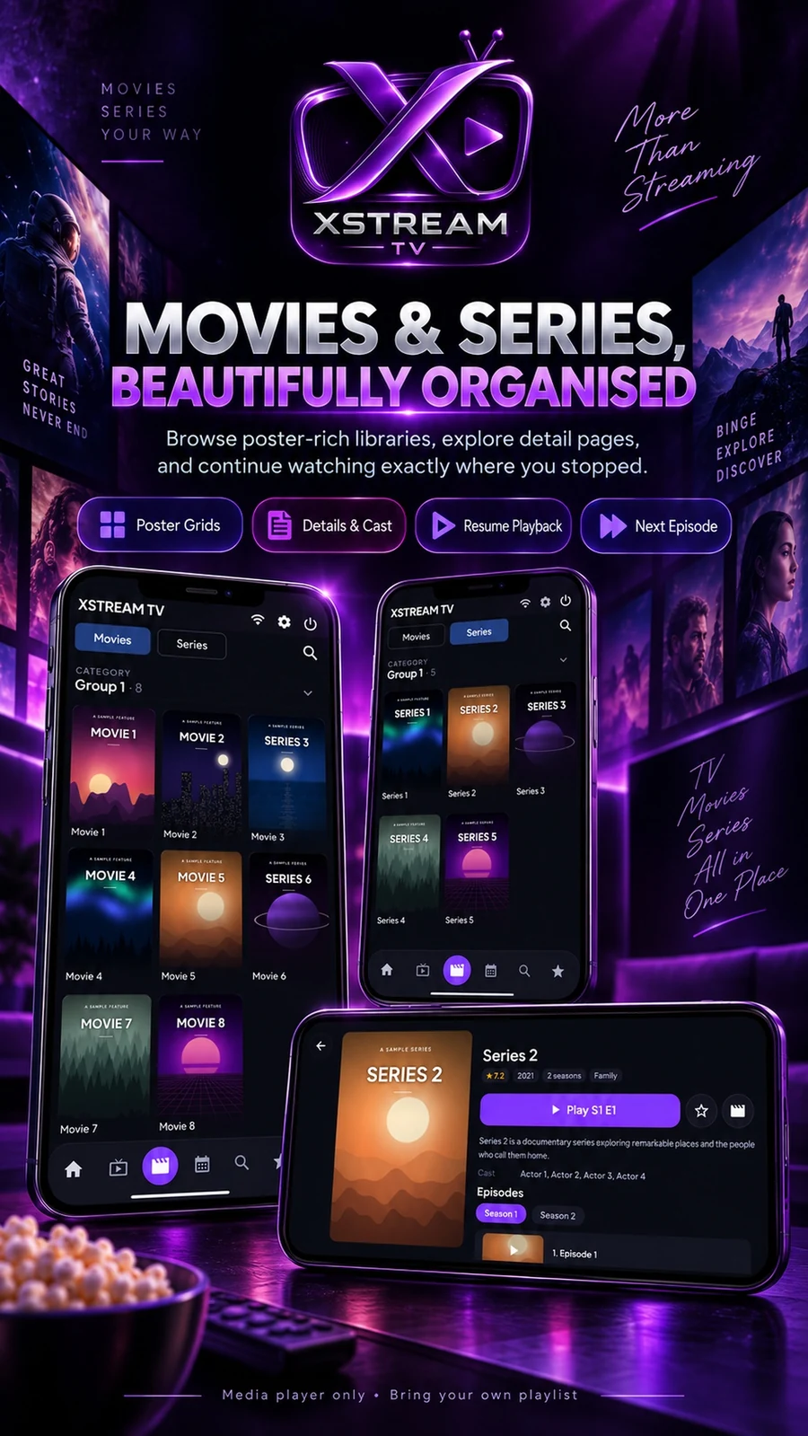XStream TV movie and series library on a phone